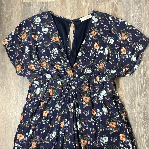 A Beautiful Soul Altar’d State navy floral textured wide leg jumpsuit, C=22/24. - Picture 2 of 9